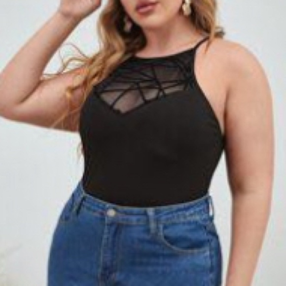 Black Geometric Mesh Tank Top